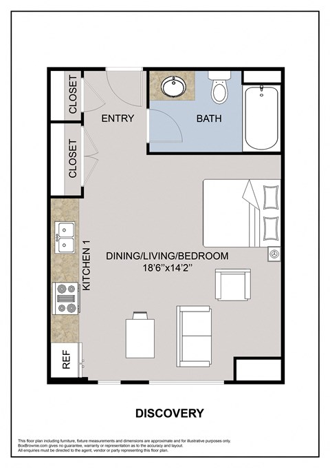 Floor plan for studio, 1 bath, 468 sqft